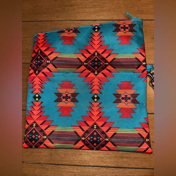 Kavu Bifold Clutch Wallet Wristlet Teal Orange Geometric Bag Purse Aztec Print - Picture 6 of 8